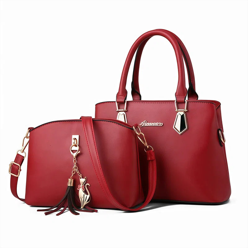 2Pcs/Set Tote Bags Pu Leather Purses Handbags For Women Ladies Top Handle Shoulder Bags