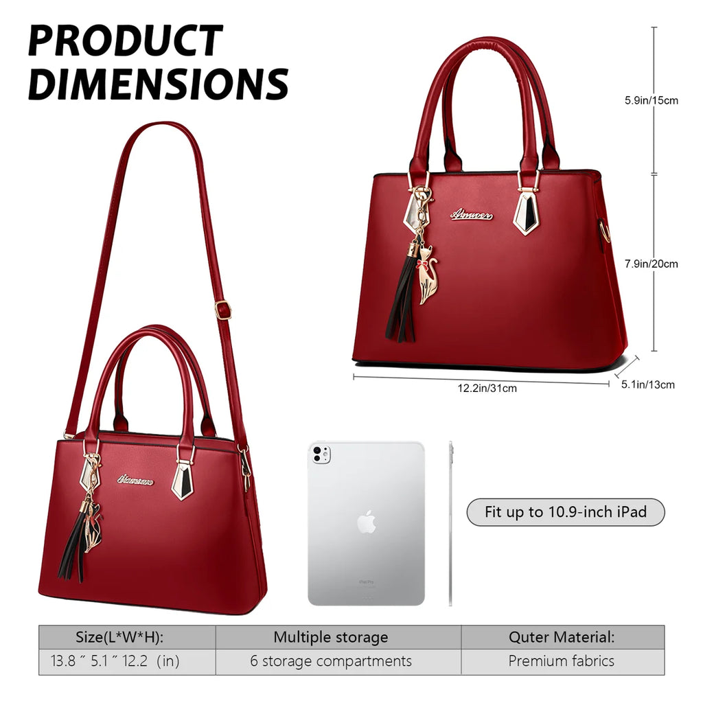 2Pcs/Set Tote Bags Pu Leather Purses Handbags For Women Ladies Top Handle Shoulder Bags